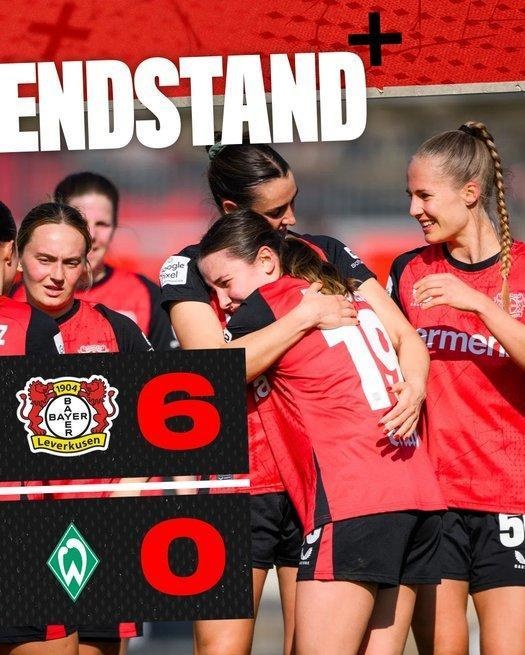 勒沃庫(kù)森女足6-0云達(dá)不來梅女足，沈夢(mèng)露首發(fā)出場(chǎng)59分鐘