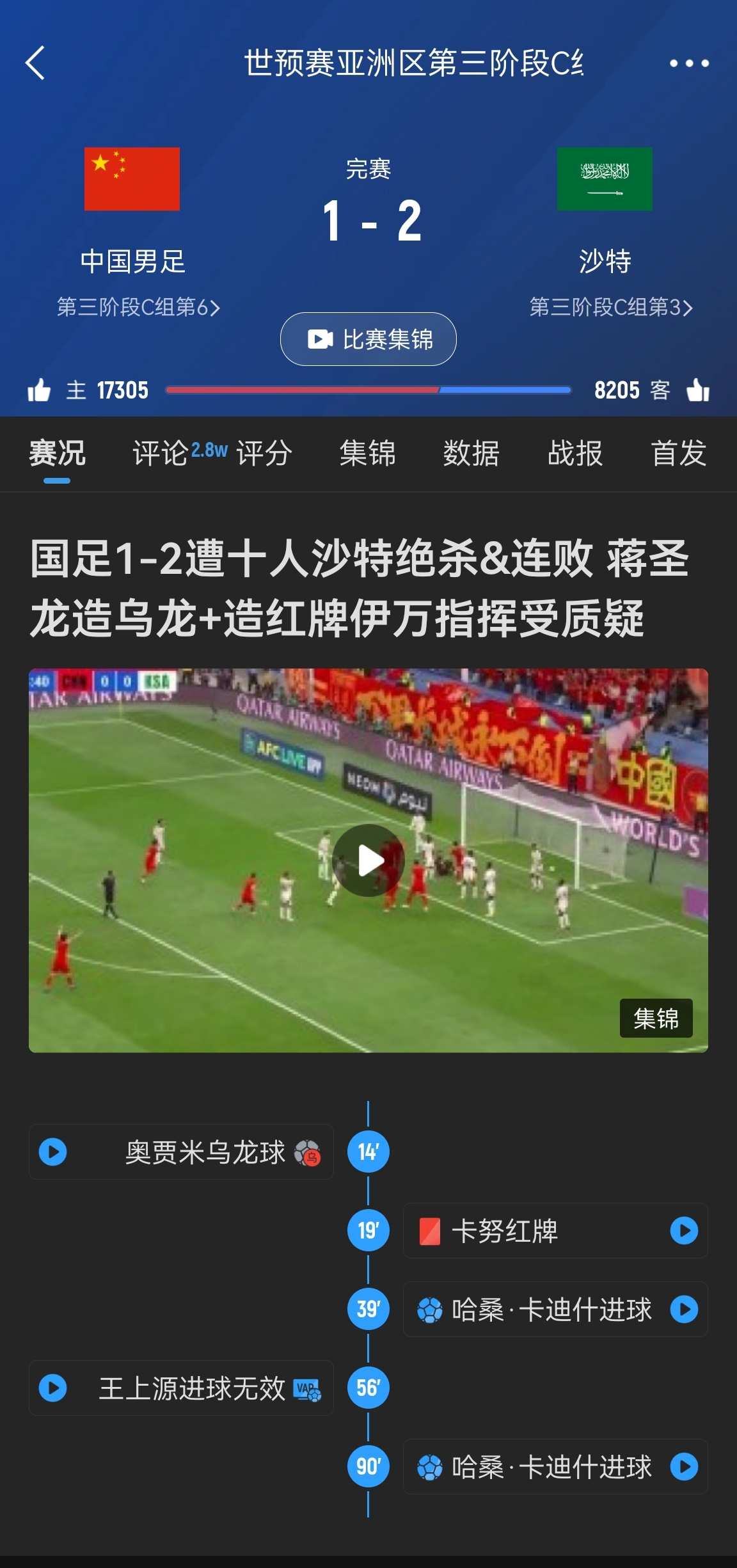 今天什么劇本？首戰(zhàn)沙特也是半場(chǎng)紅牌+蔣光太傷退，最后國足被翻