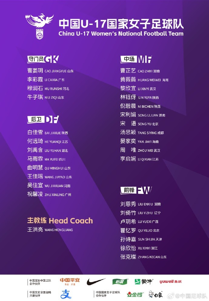 U17女足30人將在蘇州集訓(xùn)備戰(zhàn)世界杯，姜寧、朱挺擔(dān)任訓(xùn)練員
